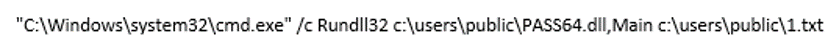 Figure 8. Example command line used to run PASS64.dll.