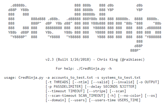 Figure 9. CredNinja ASCII splash screen showing available options.