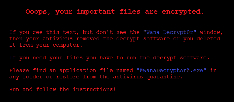 Desktop wallpaper set by WCry ransomware. (Source: SecureWorks)